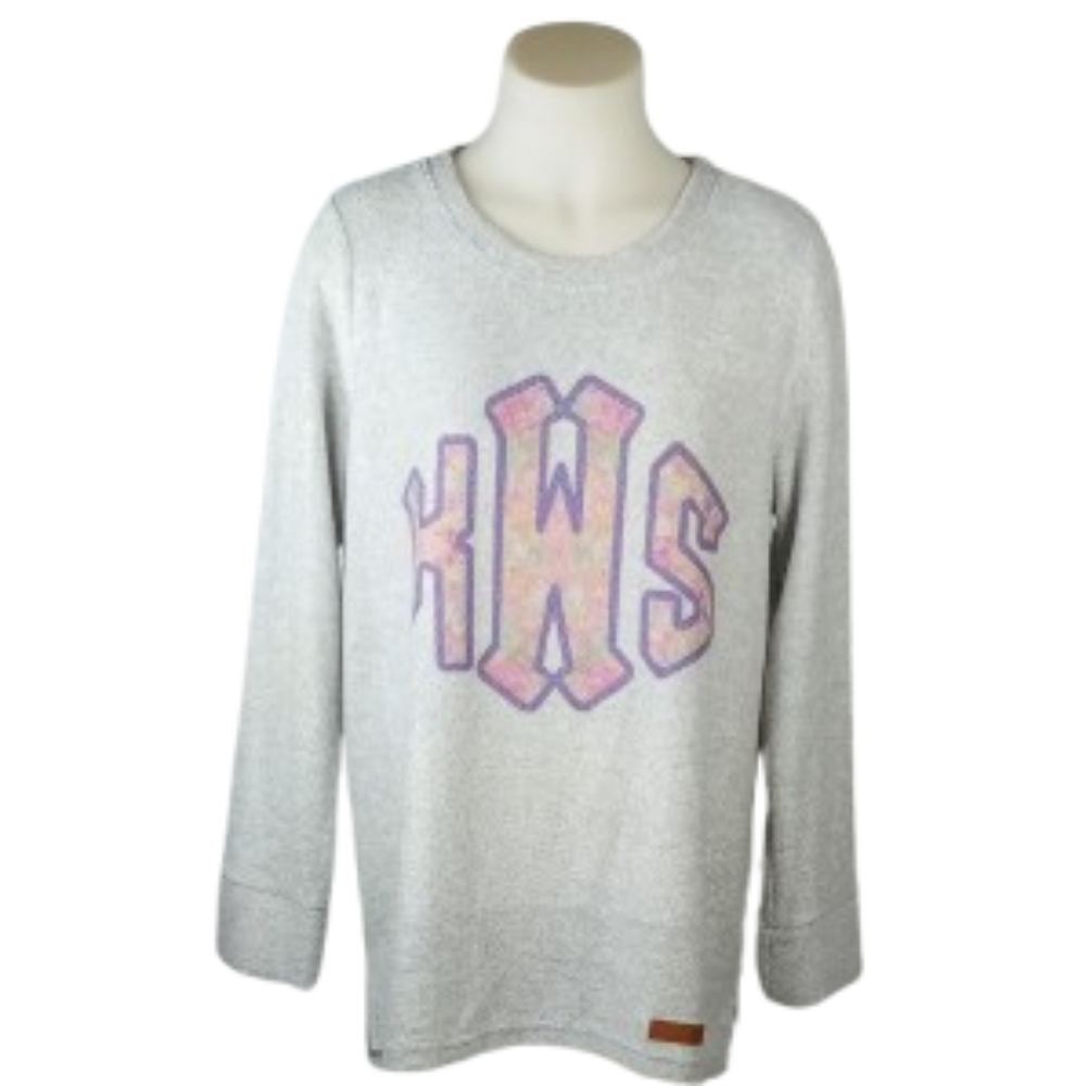 Marley Lilly Gray Luxe Monogram Crewneck Oversized Sweatshirt Sz L
